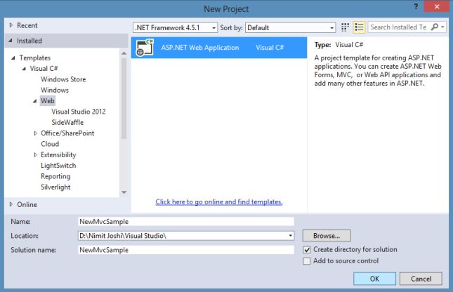 Creating Web Application in VS 2013